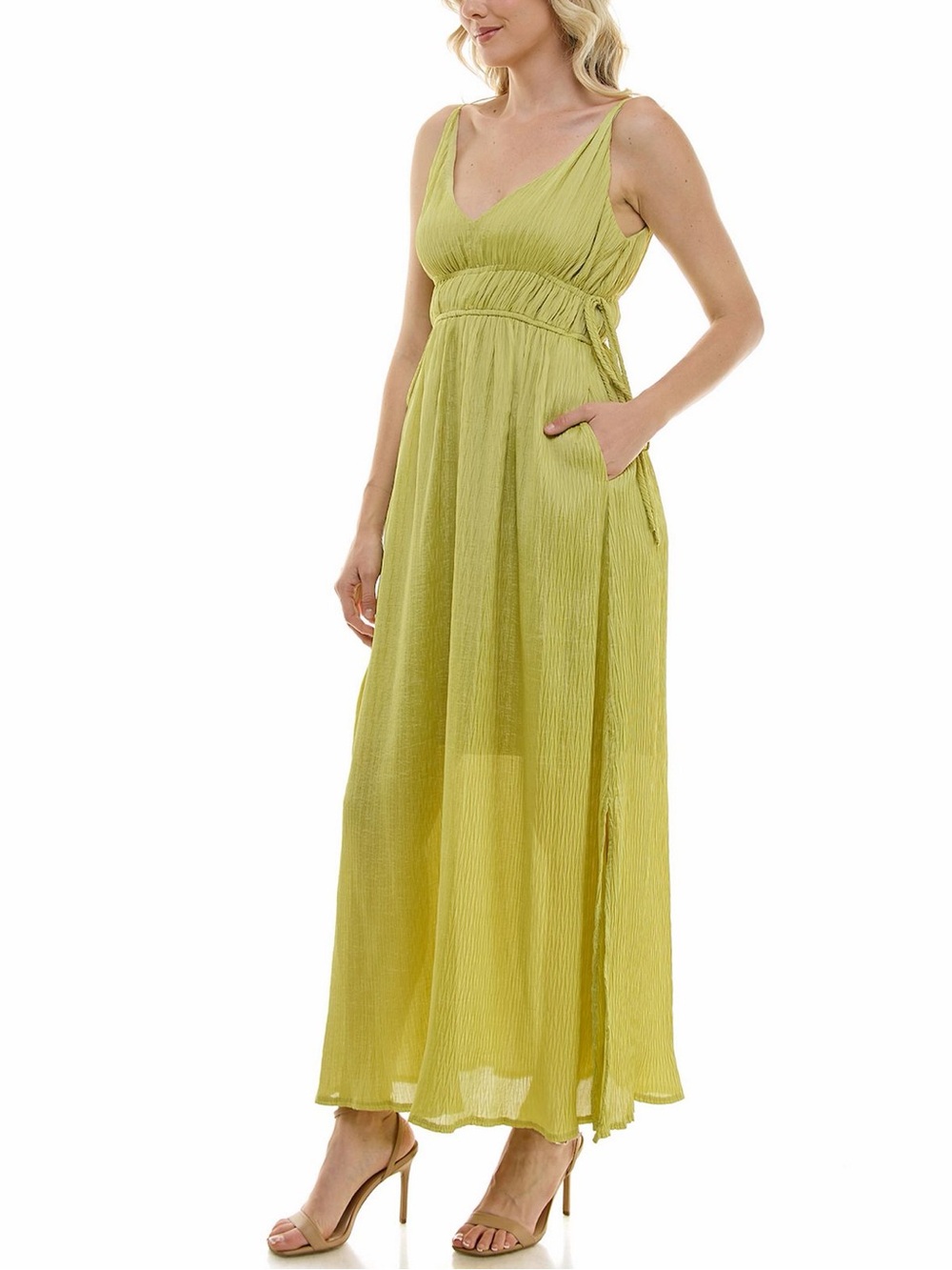 Taylor Lime Green Sleeveless Maxi Dress with V-Neck